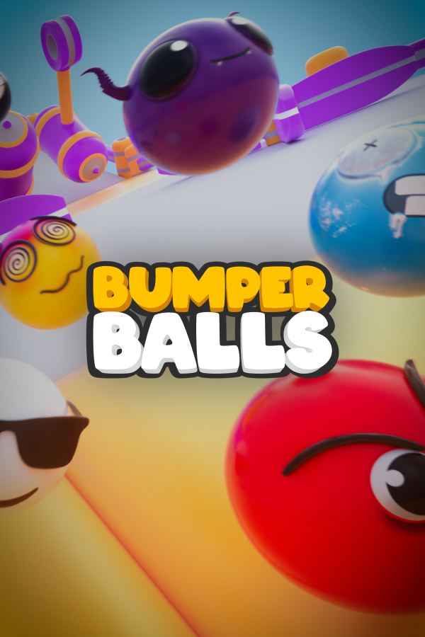 Portada vertical oficial de Bumper Balls, con sus personajes de colores y el logo del juego
